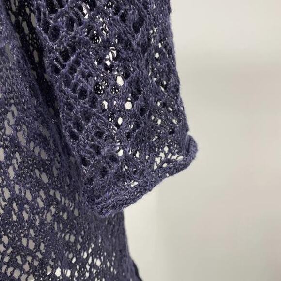 Eileen Fisher Open Knit Cardigan Med Linen Blend Metallic Coastal Cottage Style - Picture 6 of 14